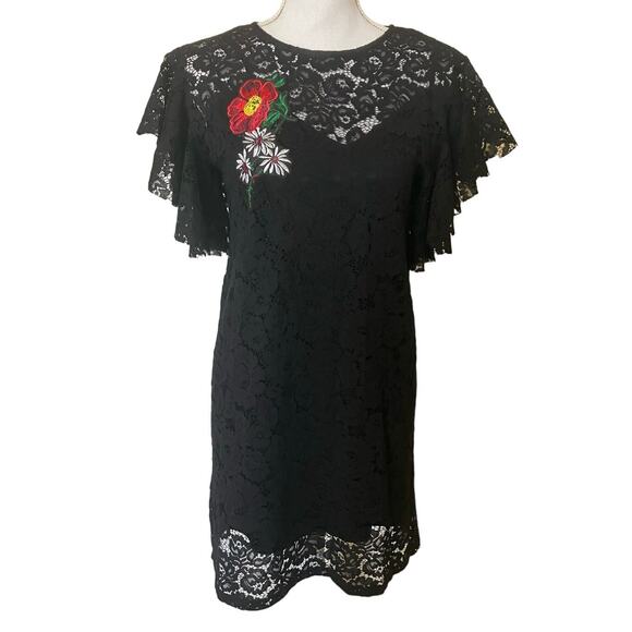 Zara Trafaluc Black Rose Embroidery Dress Medium - Picture 1 of 4